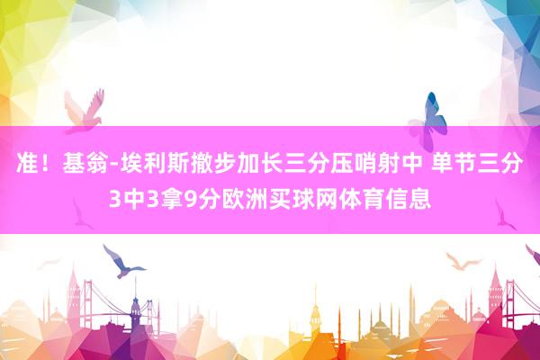 准！基翁-埃利斯撤步加长三分压哨射中 单节三分3中3拿9分欧洲买球网体育信息