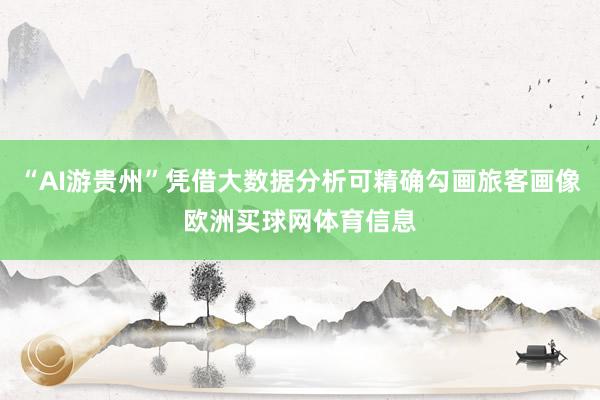 “AI游贵州”凭借大数据分析可精确勾画旅客画像欧洲买球网体育信息