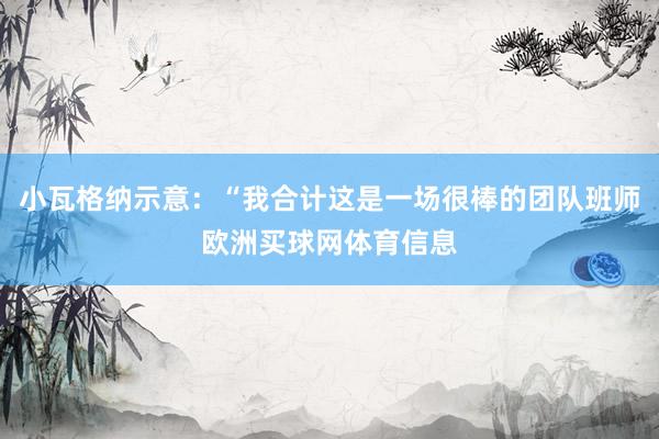 小瓦格纳示意：“我合计这是一场很棒的团队班师欧洲买球网体育信息
