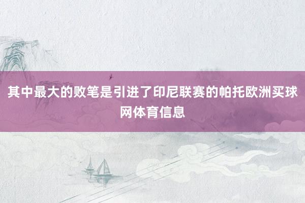 其中最大的败笔是引进了印尼联赛的帕托欧洲买球网体育信息